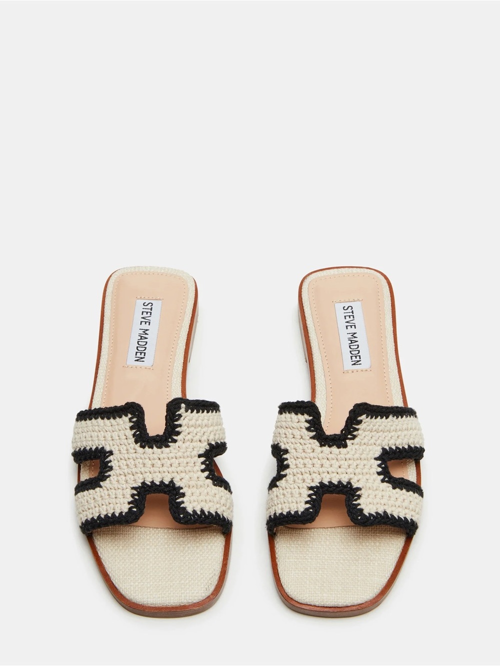 LIKE NEW Steve Madden Hadyn Cream and Black Woven Slide Sandals Size 7.5 - Picture 4 of 10